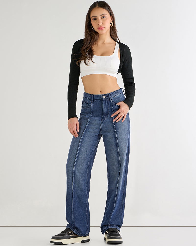 bewakoof Women's Blue Washed Straight Fit Jeans - Image 5